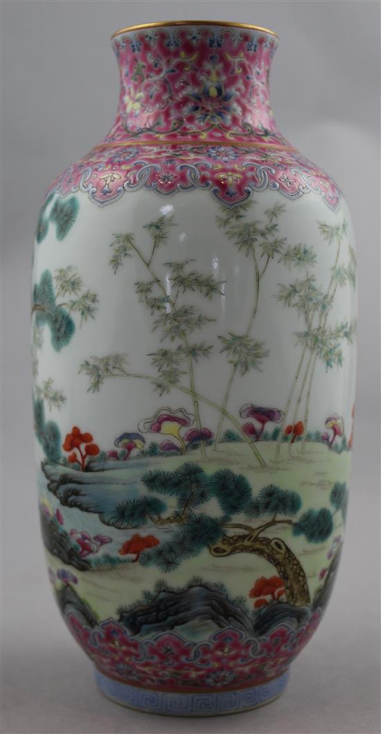 A Chinese famille rose lantern shaped vase, Qianlong seal mark but later, 22cm